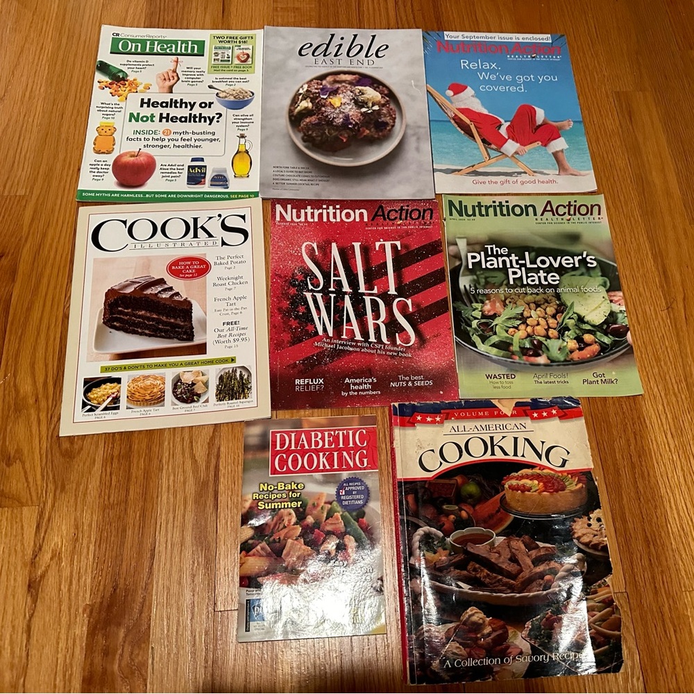 Lot of (8) Cooks Magazines Nutrition Action Cooking Edible East End On Health